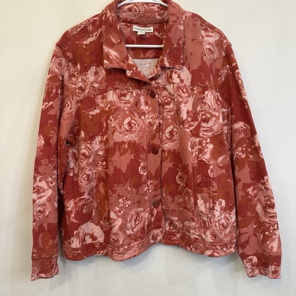 Womens Coldwater Creek 100% Cotton Light Dressy Jacket Rose Pink Pink Button XL